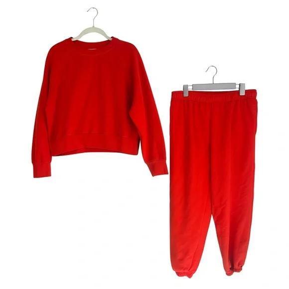 Athleta Red Sweatshirt & Jogger Lounge Set Women’s Large - Picture 2 of 5